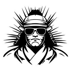 Warrior with Sunglasses and Spiked Headgear for Tattoo and Graphic Design