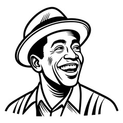 Obraz premium Joyful Vintage Man Smiling in Hat Retro Portrait Illustration Perfect for Tattoos and Art