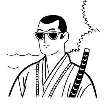 recommend clip art: Cool Samurai Warrior with Sunglasses and Katana in Minimalist Line Art Style