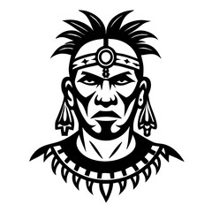 Powerful Indigenous Warrior Face with Intricate Neck Jewelry and Strong Expression