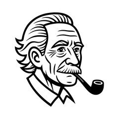 Vintage Man with Pipe Portrait Outline Illustration for Creative Projects
