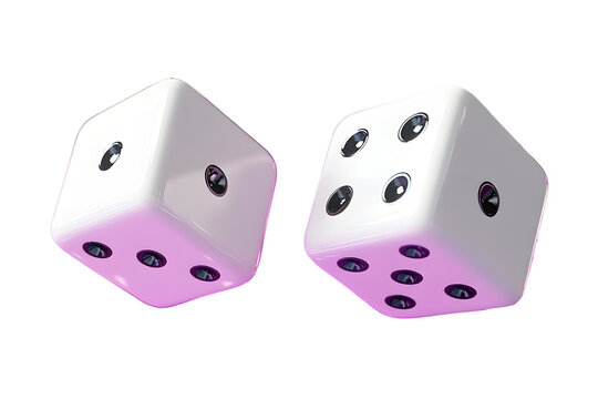 Fototapeta 3d Rolling dice icon isolated on purple background. White roll cubes for gamble games concept, casino token concept. 3d dice cube icon. 3d render.