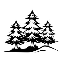 Majestic Black Silhouette of Pine Trees on a Hill for Nature Themed Designs