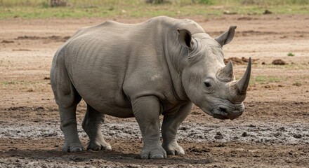 Naklejka premium Rhinoceros on Mud Flat
