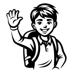 Cheerful Boy Waving with Backpack Vector Illustration for Kids Education and School Designs