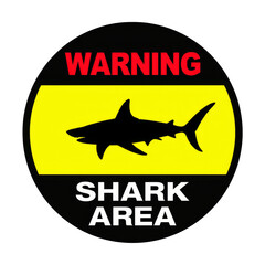 Warning Shark Area Sign, Black Silhouette, Yellow, Red, Transparent Background