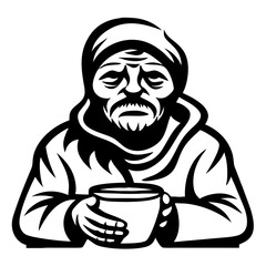 Aged Man Holding Bowl in Traditional Attire Emphasizing Resilience and Wisdom