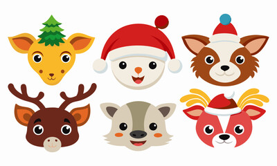 Download Cute Animal Heads With Santa Hat 9 Silhouette  Vector Art Collection: Farm, Wild, And Marine Animals Clipart On White Background Svg File For Design.