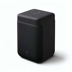 Fototapeta premium Modern Black Bluetooth Speaker on White Background - Sleek Portable Audio Device for Home or On-the-Go