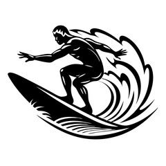 Dynamic Surfer Riding a Wave Stylized Graphic Perfect for Tattoos and Merchandise
