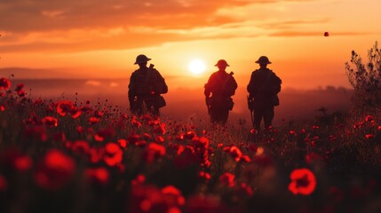 Lest We Forget: ANZAC Soldiers and Blooming Poppies at Dawn