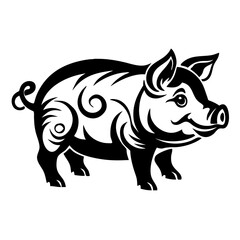 Fototapeta premium Playful Pig Illustration Art for Tattoo Designs and Coloring Books