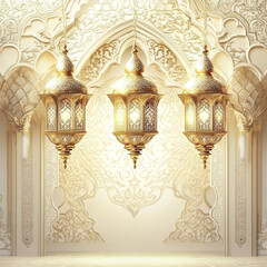 Elegant Ramadan Lanterns  Islamic Architecture  Golden Decor  Festive Background