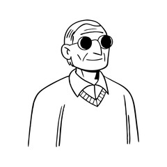 Stylized Elderly Man with Sunglasses Wearing Sweater Unique Character Design for Various Uses