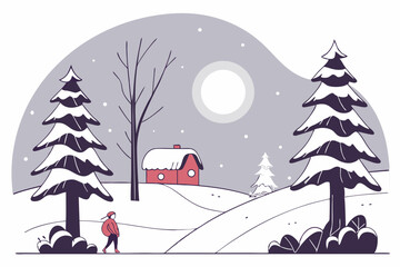 Snow-covered fir trees under a glowing full moon create a serene winter night scene&mdash;perfect for seasonal designs and holiday visuals.​
