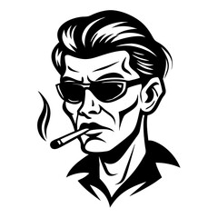 Vintage Cool Male Character with Sunglasses and Cigarette for Tattoo Designs and Illustrations