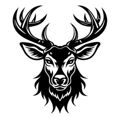 Naklejka premium Detailed Black Stag Head Silhouette with Majestic Antlers for Tattoo and Graphic Design