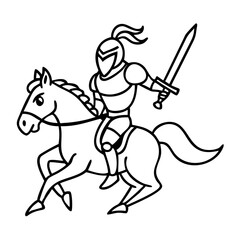 Fototapeta premium Knight on Horseback with Sword Vector Design for Coloring Book or Tattoo Art