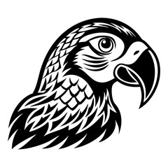 Fototapeta premium Intricate Black Parrot Head Illustration with Detailed Feather Design for Tattoo Ideas and Art Projects
