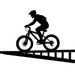 Obraz premium Mountain Biker Performing Stunt on Ramp Silhouette Ideal for Sports Design and Enthusiast Merchandise
