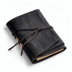 Elegant Leather Journal with Rustic Tie Closure on Crisp White Background for Creative Writing and Artistic Expression