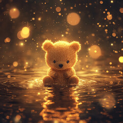 Magical Teddy Bear in Glowing Water  Fantasy  Cute  Adorable  Childish