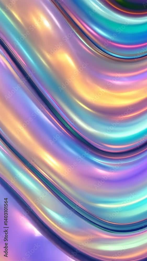 Wall mural iridescent flowing surface with colorful reflections and subtle waves, creating a mesmerizing and vi
