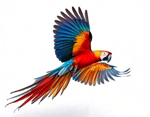 Obraz premium A colorful parrot flying, realistic style, white background 