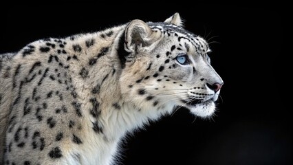 Snow leopard with a black background