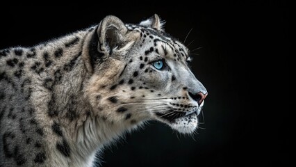 Snow leopard with a black background