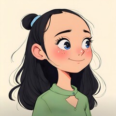 Portrait of a black haired girl with blue eyes
