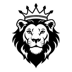 Obraz premium Majestic Lion Head with Crown Detailed Vector Design for Tattoo and Coloring Book Applications