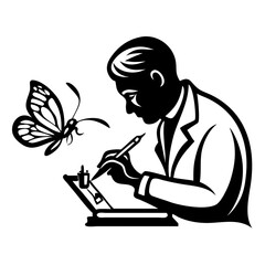 Surreal Artist Drawing with Butterfly Inspiration in Elegant Minimalist Style