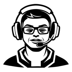 Stylish Gamer Illustration with Headset and Glasses for Esports and  Designs