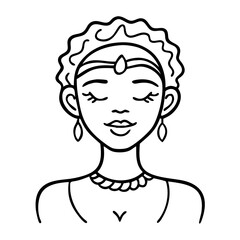 Elegant African Woman Portrait with Natural Hair and Jewelry for Tattoo and Coloring Designs
