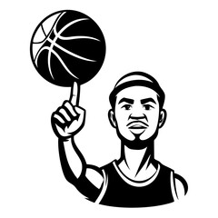 Fototapeta premium Dynamic Basketball Player Spinning Ball on Finger Illustration for Sports Branding and Merchandise