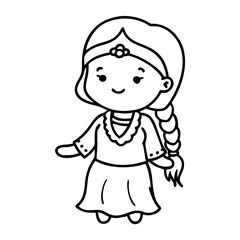 Fototapeta premium Cute Cartoon Girl Character with Braided Hair Perfect for Coloring Books and Crafts