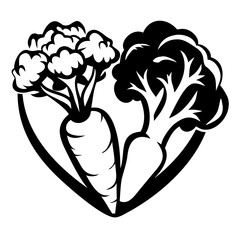 Fototapeta premium Heart Shape Broccoli and Carrot Vegetables Design for Healthy Living and Plant-Based Diets