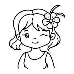 Obraz premium Cute Smiling Girl with Flower in Hair Vector Illustration for Coloring Book and Crafts