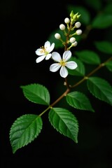 Linden branch, delicate blossoms, vibrant green leaves, black background, high resolution, linden