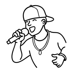 Energetic Hip Hop Singer Microphone Performance Linear Vector Illustration