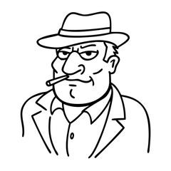 Vintage Detective Character with Hat and Cigarette Vector Design for Illustrations and Merchandise