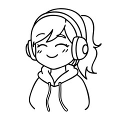 Obraz premium Cheerful Girl with Headphones Smiling in a Hoodie Vector for Creative Designs