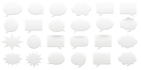 White Speech Bubbles, Starbursts, Clouds - Transparent Background