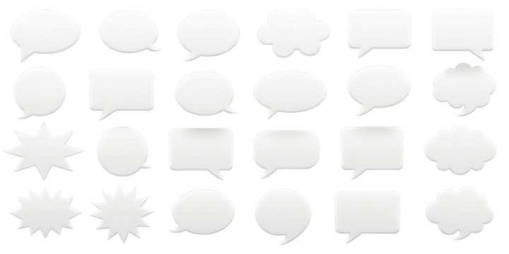 White Speech Bubbles, Starbursts, Clouds - Transparent Background