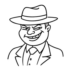 Cartoon Gangster Character in Stylish Hat and Suit for Creative Design Projects