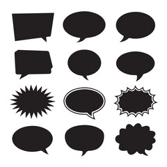 Set of Black Blank Speech Bubbles and Comic Explosion Shapes