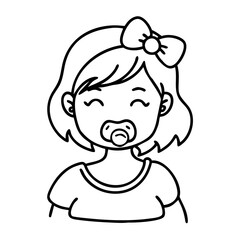 Obraz premium Cute Happy Baby Girl with Pacifier and Bow for Coloring Books and Children's Crafts