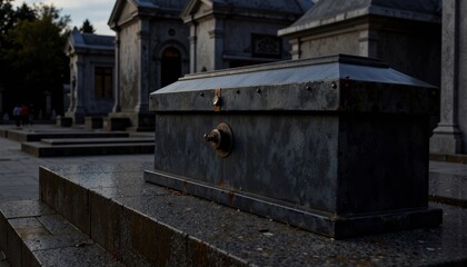 Grave tomb in an old cemetery during twilight  