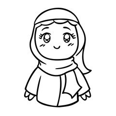 Obraz premium Cute Chibi Girl in Traditional Hijab Vivid Illustration for Coloring Book or Tattoo Design